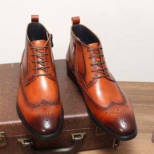 Botas de Hombre Nuevas de Invierno, Botas de Piel Vacuna con Diseño Brogue, Botas de Moda - Product Image 2