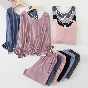 Bộ Đồ Ngủ Hai Món Cho Nữ, Bộ Đồ Ngủ Mặc Ở Nhà Vải <span class=keywords><strong>Modal</strong></span> Ngắn Cho Nữ Thiết Kế Chéo Lưng Mới Theo Yêu Cầu - Product Image 1