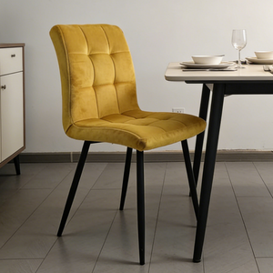 <span class=keywords><strong>Sedie</strong></span> da Pranzo in Velluto Giallo con Gambe in Metallo, Seduta Imbottita e Trapuntata, Comoda Sedia da <span class=keywords><strong>Cucina</strong></span> Senza Braccioli con Schienale Alto - Product Image 1