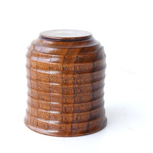 Taza de madera estilo japonés, color café, de madera maciza para bebidas, té, vino, diseño de 9 líneas - Product Image 3