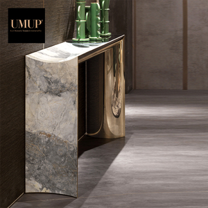 Table console moderne de luxe en acier inoxydable avec plateau en marbre naturel pour salon, couloir, entrée d'hôtel, meubles de maison - Product Image 3