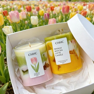 Vela de Cera de Gelatina con Aroma Floral, Color Pastel, en Capas, con Etiqueta Floral <span class=keywords><strong>CHHC</strong></span> para Decoración de Primavera - Product Image 1