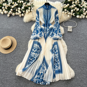 Maxi abito con stampa digitale floreale retrò per la primavera senza sforzo plissettato Maxi abito per donna Libya <span class=keywords><strong>turchia</strong></span> Kazakhstan abiti - Product Image 3