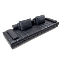 Canapé modulaire inclinable en cuir véritable, style italien moderne et minimaliste, avec surpiqûres noires, combinaison libre pour salon