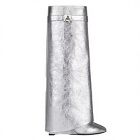 Bottes montantes à talon compensé en PU argenté, nouvelle mode 2023, style créateur, avec fermeture éclair, pour l'été, l'automne et le printemps, légères, en promotion