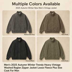 Men 400G Heavyweight Cotton Blend Zip Up Sweatshirt Vintage Washed <b>Fleece</b> <b>Lined</b> Raglan <b>Jacket</b> Wholesale OEM Supplier Top - Product Image 6