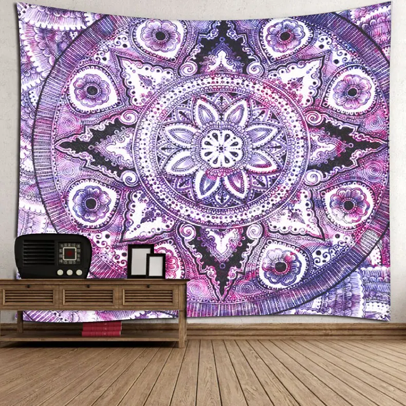 Custom Sublimation Print Microfiber Polyester Fabric Vintage Mandala Decorative Wall Hanging Tapestry