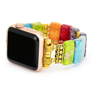 <span class=keywords><strong>Bracelet</strong></span> de montre d'<span class=keywords><strong>Apple</strong></span> élastique naturel: pierre d'empereur et design de mode géométrique élégant idéal pour les cadeaux et les looks de bijoux intelligents quotidiens - Product Image 1