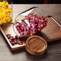 Transparante Acacia Hout Ronde Glazen Pot Keuken Voedsel Opslag Container Voor Thee Gedroogd Fruit Snacks Verzegelde Opslagpot