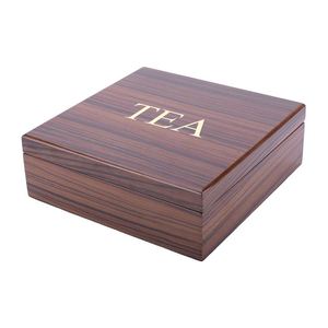 Boîte à sachets de thé rectangulaire en bois de luxe faite à la main Trice Tea Time, design simple - Product Image 3