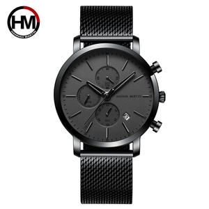 HANNAH MARTIN 1092 semplici orologi da <span class=keywords><strong>uomo</strong></span> in <span class=keywords><strong>acciaio</strong></span> inossidabile nero cinturino in maglia <span class=keywords><strong>orologio</strong></span> da <span class=keywords><strong>uomo</strong></span> - Product Image 2