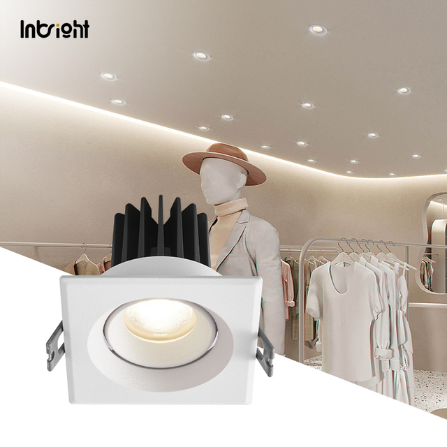 Square Shallow Trim Recessed Led Adjustable Downlight 8W 10W 15W 25W Aluminum Downlight