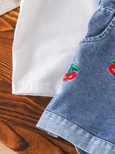 Camicia bianca e pantaloncini estivi per bambina, completo in due pezzi, ricamato, elegante set di abbigliamento per bambini 1-6 anni - Product Image 3