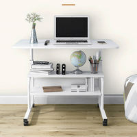 Bureau de direction moderne en bois blanc et brun de luxe avec rangement, cadre en acier réglable en hauteur manuellement, bureau durable pour ordinateur portable et études