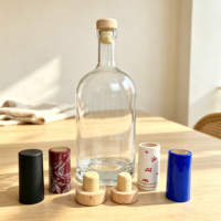 Bouteille en verre cylindrique transparente à base lourde, avec bouchon en liège, pour emballage de whisky et spiritueux, personnalisable en gros