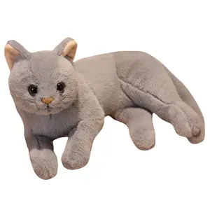 Quality Custom Grey 31cm Super Soft Cute Cat Animal Stuffed Animals Cat in Lying Position Realistic Plush Toy