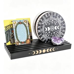 Base de almacenamiento para cartas de Tarot, soporte de exhibición de madera con diseño de fase lunar para organización de escritorio, soporte multiusos de gran capacidad - Product Image 1