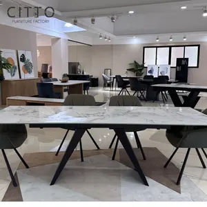 Extensión Mesa de comedor Soporte Muebles para el hogar Comedor Personalización Cerámica con vidrio Fábrica de China Muebles Blanco 2,4 m