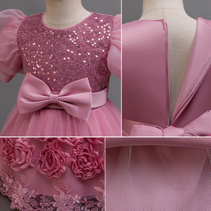 Robe de princesse élégante pour filles pour les fêtes d'été, jolies manches bouffantes avec jupe florale en tissu taffetas, ODM, groupe d'âge enfants - Product Image 6