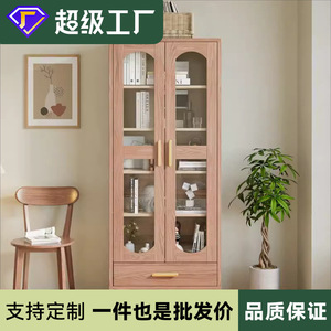 Ash <b>Wood</b> <b>Solid</b> <b>Wood</b> <b>Bookcase</b> With Glass Doors Freestanding Storage Cabinet For Living Room Or Study Scandinavian Design - Product Image 4