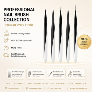Metal Handle Nail Art Brush Kit Crimped Nylon Bristles Flat Liner for Gradient UV Gel Manicure - Product Image 1