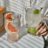 Modellen moderne minimalistische glazen fruittheekopjes met kleine en brede opening, extra grote inhoud, ijsbergpatroon, geschikt voor melkthee.