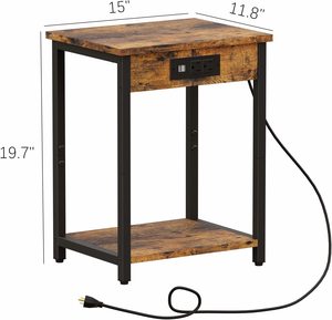 Station de charge USB <span class=keywords><strong>Table</strong></span> de chevet avec étagères de rangement <span class=keywords><strong>Table</strong></span> d'appoint étroite avec prises et ports USB - Product Image 3