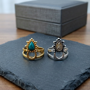 Pear Shape <b>Moon</b> Style <b>Stone</b> <b>Ring</b> Brass Gold Silver Color <b>Stone</b> <b>Ring</b> - Product Image 4