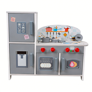 Ensemble de cuisine miniature <span class=keywords><strong>en</strong></span> gros avec réfrigérateur et cuisinière à gaz, jouet éducatif <span class=keywords><strong>en</strong></span> <span class=keywords><strong>bois</strong></span> pour enfants, gris - Product Image 1