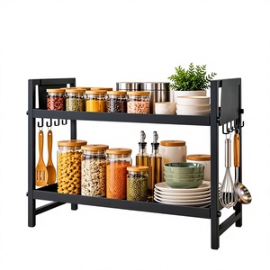 Double Tier Metal Storage <b>Rack</b> For Kitchen Spice Jars And Utensils Minimalist Standing Design Durable <b>Baking</b> Paint Finish - Product Image 6