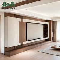 Meuble TV mural intégré moderne, texture noyer de luxe, meuble multimédia flottant pour intérieur design