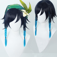 Wig Biru Dongker Grosir untuk Cosplay Anime 2 Warna dengan Kepang, Kuncir Kuda, dan Poni dari Vendor