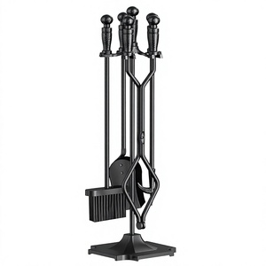 Ensemble d'outils de cheminée en fonte avec support, couleur noire, 4 pièces, pour usage intérieur - Product Image 3