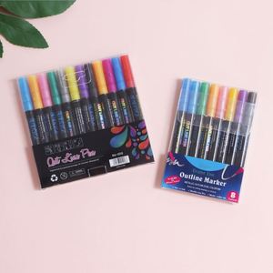 Marqueur d'art double trait argenté fluorescent non toxique écologique pointe 1 mm pour étudiants, art, graffiti, peinture, journal créatif - Product Image 2