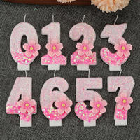 Bougies de gâteau en paraffine numérotées, fleurs roses brillantes, décoratives, faites à la main, écologiques, non toxiques, non parfumées, pour anniversaire et Diwali
