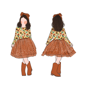 Vestito da bambina Little Glow Kid, nuovo design personalizzato, in fibra di proteine del latte, a maniche lunghe, con gonna a fiori, in tulle brillante. - Product Image 4