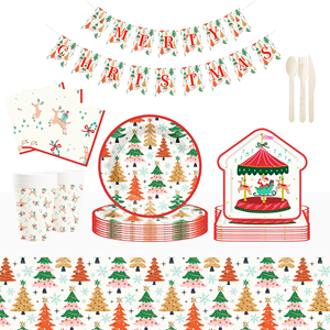 DAMAI Stock Customized Disposable Paper Plates with Santa and Christmas Tree Pattern Christmas Theme Tableware Set Decorations - Product Image 1