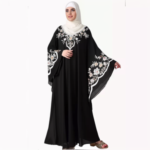 Abbigliamento islamico di alta qualità Ramadan Eid Abayas ricamo floreale stile caftano abiti lunghi musulmani neri Dubai Hijab <span class=keywords><strong>Abaya</strong></span> - Product Image 4