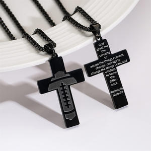 Collier croix pour enfants plaqué or Offre Spéciale avec prière des seigneurs et design football américain bijoux religieux en acier inoxydable - Product Image 1