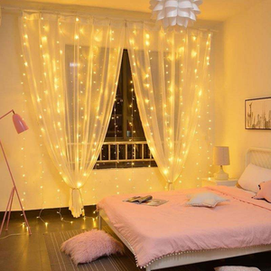 3*1m 3*2m 3*3m Weiße Feenlicht-Vorhänge mit Fernbedienung und 8 Modi für Schlafzimmer, Hochzeiten & Weihnachtsdekorationen - Product Image 1