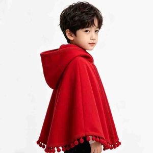 Capa <span class=keywords><strong>Roja</strong></span> con Capucha para Niños con Adorno de Pompones, Capa de <span class=keywords><strong>Caperucita</strong></span> <span class=keywords><strong>Roja</strong></span>, Disfraz de Halloween y Navidad para Niños y Niñas - Product Image 2