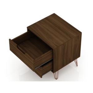 Nightstand Chestnut Brown Wood 2 <b>Drawer</b> Modern <b>Storage</b> Unit - Product Image 5