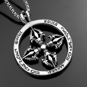 Men's Stainless Steel <b>Cross</b> Vajra Pendant Necklace Geometric Design Everyday Wear - Product Image 2