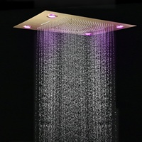 Système de Douche Thermostatique Plafond Encastré LED 800x600mm, Grande Pomme de Douche Or Brossé, Jets Corps Modernes et Robinet de Douche Spa