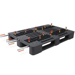 Palé de plástico tamaño europeo con 3 corredores LxWxH 1200x800x145mm Superficie superior perforada Logística Palé de plástico negro - Product Image 3