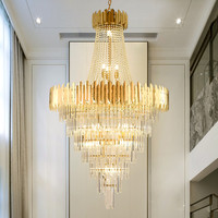 Lustre en cristal moderne doré de luxe pour hall d'hôtel, salon, escalier, plafond haut, luminaires suspendus longs