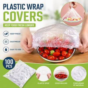 100 couvercles alimentaires jetables élastiques universels pour bols de cuisine, pour fruits, légumes et la conservation des aliments frais - Product Image 1