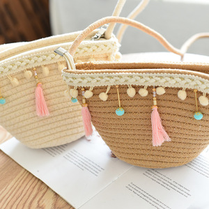 Linda bolsa de paja de estilo japonés para niños, mini bolso, bolso de hombro para niños, bolso de playa, bolso cruzado. - Product Image 2