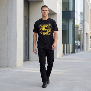 Camiseta de Hombre Estilo Hip <span class=keywords><strong>Hop</strong></span> Urbano con Estampado Gráfico de Animales Cómicos, Diseño Retro de Mono, Antiarrugas, Talla Grande, Color Negro, OEM ODM - Product Image 2