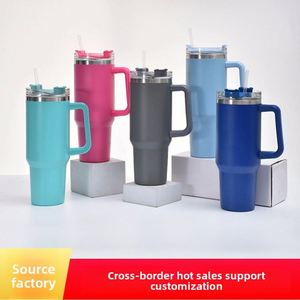 40oz 304 Stainless Steel Insulated Cup Handle Modern Simple Design Portable Car Outdoor Use Gift Giving <b>Beer</b>/Ice/Coffee Straw - Product Image 3